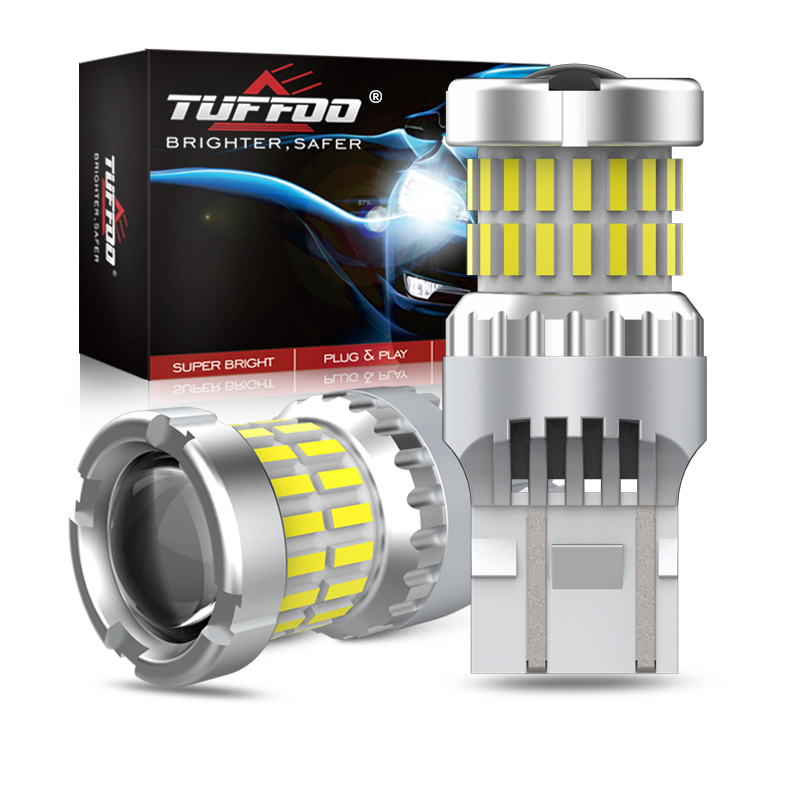 Tuffoo 2PCS 7443 7440 T20 W21W หลอดไฟ LED สําหรับรถย้อนกลับสัญญาณไฟ - 6000K สีขาว DC12V