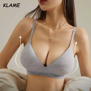 Klame ชุดชั้นในสปอร์ตบรา ดันทรง คอวีลึก ไร้สาย ไร้รอยต่อ พิมพ์ลายตัวอักษร เซ็กซี่ สําหรับผู้หญิง KLM373