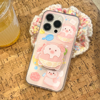 เคสโทรศัพท์มือถือ ลายการ์ตูนหมูสีชมพูน่ารัก พร้อมขาตั้ง สําหรับ iPhone 14Pro max case 13Pro max 12Pro max 14Pro 13Pro 12Pro 11 12 13 14 case