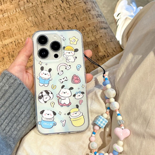 เคสโทรศัพท์มือถือ pc แข็ง ลายการ์ตูนสุนัข Pacha น่ารัก พร้อมสายโซ่ลูกปัด สีฟ้า สําหรับ iPhone 14Pro max case 13Pro max 12Pro max 14Pro 13Pro 12Pro 11 12 13 14 case