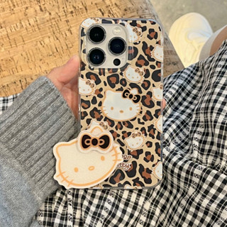 เคสโทรศัพท์มือถือ pc แข็ง ลายการ์ตูนเสือดาวน่ารัก พร้อมขาตั้ง สําหรับ iPhone 14Pro max 13Pro max 12Pro max 14Pro 13Pro 12Pro 11 12 13 14