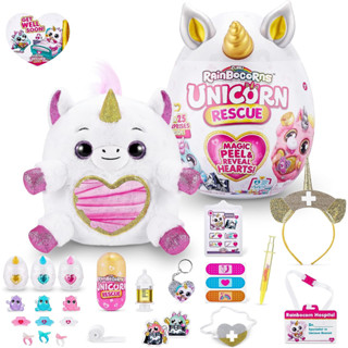 Rainbocorns Unicorn Rescue Surprise (White) by ZURU, Collectible Plush Stuffed Animal, Egg Toys, X-Ray Sticker Pack, Magical Slime, HeadbandRainbocorns ตุ๊กตายูนิคอร์นกู้ภัยเซอร์ไพรส์ (สีขาว) โดย ZURU ตุ๊กตาสัตว์ ไข่ ของเล่น แพ็คสติกเกอร์ X-Ray สไลม์มหัศจ