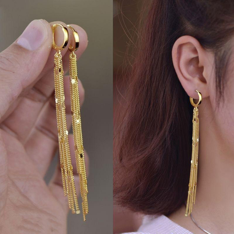 เครื่องประดับ ต่างหูโซ่ยาว ชุบทอง 18k ประดับเลื่อม รูปหัวใจ เหมาะกับของขวัญวันครบรอบ สไตล์เกาหลี สําหรับผู้หญิง