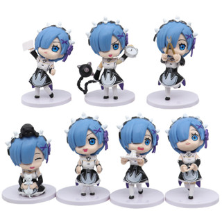 โมเดลฟิกเกอร์ PVC อนิเมะ Re:Life In A Different World From Zero Figure Rem Maid Meteor Hammer Q Version ขนาด 9.5 ซม. ของเล่นสําหรับเด็ก 7 ชิ้น ต่อชุด