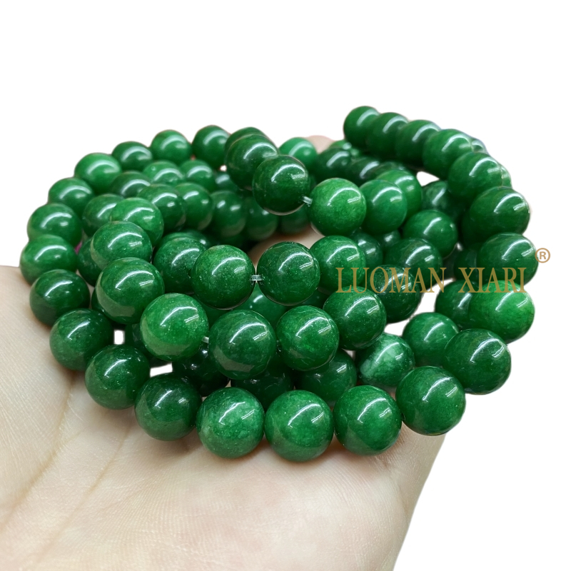 หินธรรมชาติสีเขียวหยก Chalcedony หลวมรอบลูกปัดสําหรับเครื่องประดับทํา Diy สร้อยข้อมือต่างหูอุปกรณ์เสริม 4 6 8 10 12 มม.