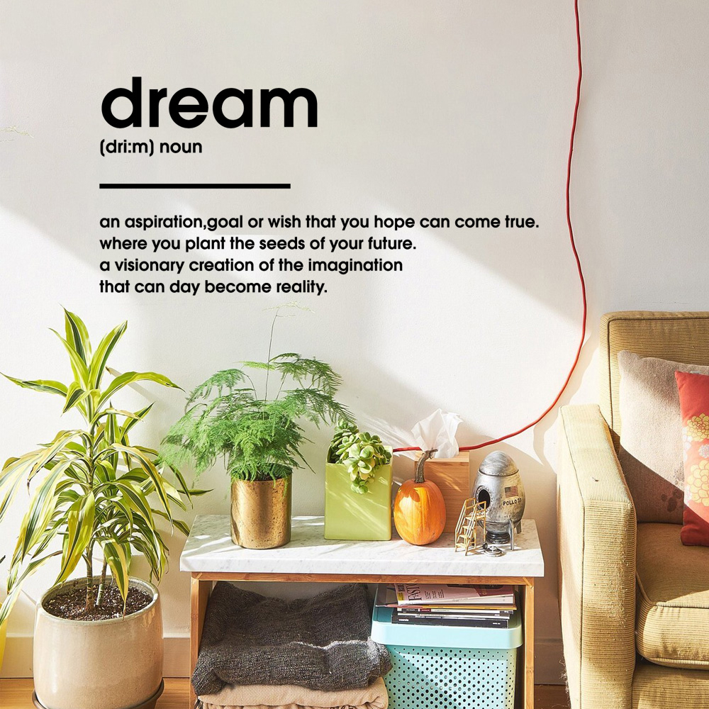 Dream Quote สติกเกอร์ติดผนังสำหรับห้องนั่งเล่น ดีไซน์สวยงาม เพื่อการตกแต่งภายใน