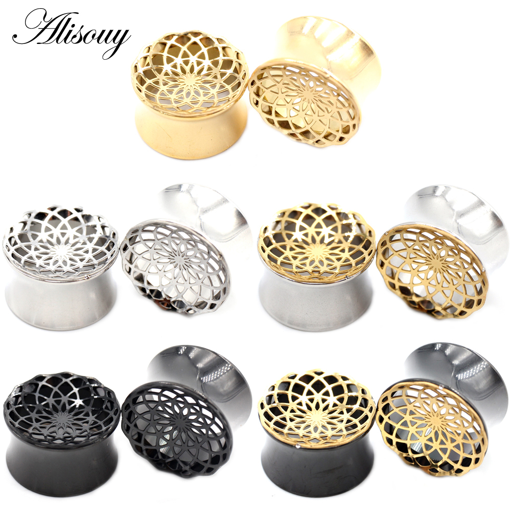 Alisouy 1 ชิ้นสแตนเลส Hollow Sun ดอกไม้รอบหูอุโมงค์ปลั๊ก Expanders Stretcher Gauges ต่างหูเจาะเครื่องประดับ