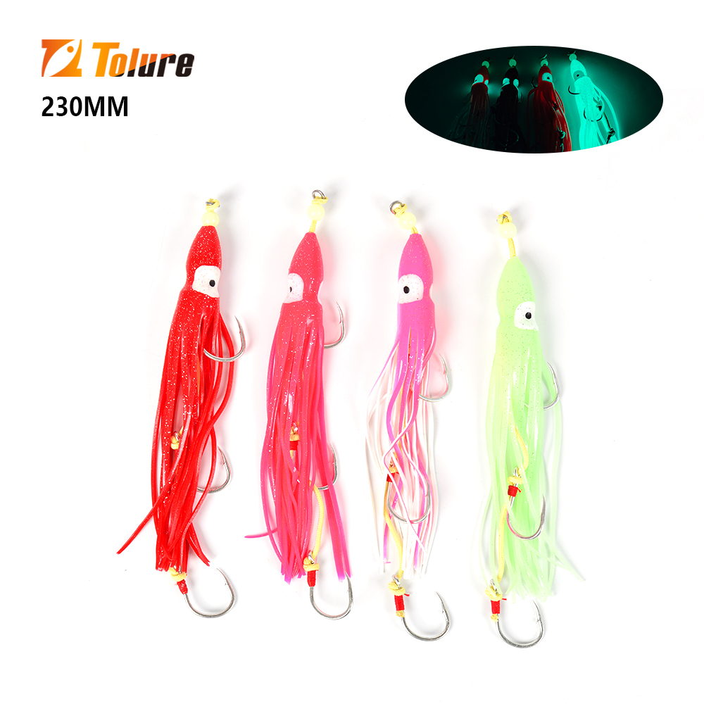 Tl 5/0 3/0 ช้าตะขอตกปลา Kevlar Line ปลาหมึก Triple Assist Hook Lure UV Luminous Octopus กระโปรงตะขอ Jigging