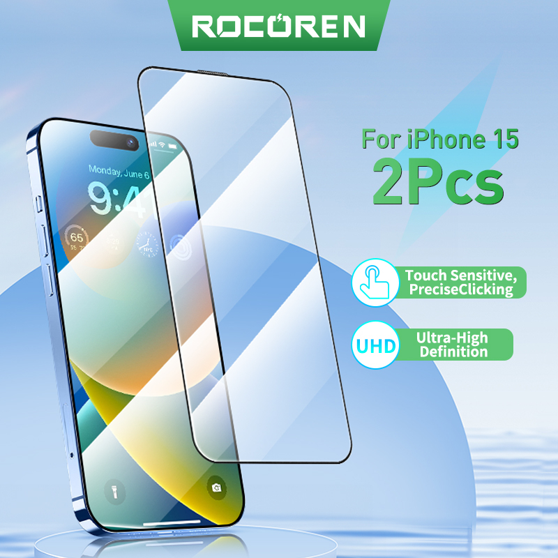 Rocoren กระจกนิรภัยกันรอยหน้าจอ แบบเต็มจอ สําหรับ iPh 15 14 13 12 X XS XR 2 ชิ้น