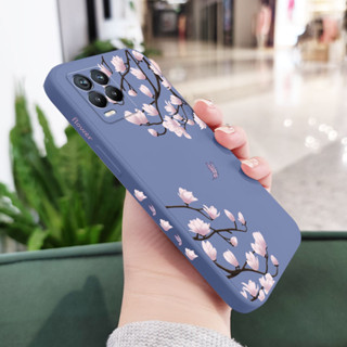 เคสโทรศัพท์มือถือ ซิลิโคน ลายกิ่งไม้ มีลายด้านข้าง สีพื้น สําหรับ OPPO Realme 8i 8 Pro 4G 5G