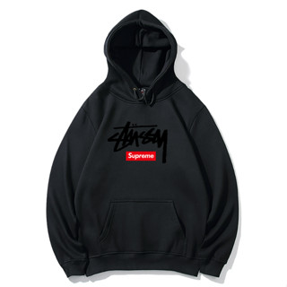 เสื้อฮู้ด ผ้าฝ้าย พิมพ์ลาย supreme Stussy มีสไตล์ สําหรับผู้ชาย และผู้หญิง