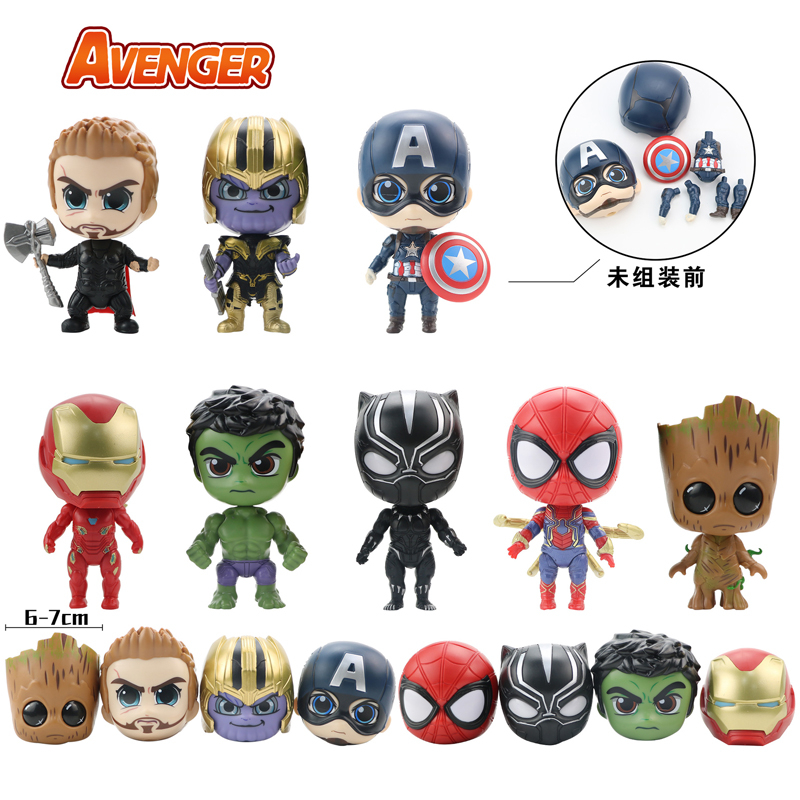 8 ชิ้น/เซ็ต 8-10 ซม.Avengers Hulk Superhero Iron Man Black Panther กัปตันอเมริกา Thor Thanos Hulk Buster Mark XLIV รุ่น Q PVC Action Figures ตุ๊กตาของเล่น