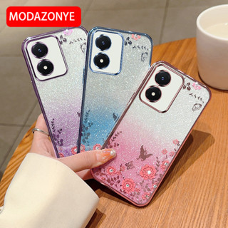 เคสมือถือ แบบนิ่ม ลายดอกไม้ ผีเสื้อ กลิตเตอร์ สําหรับ vivo Y02S vivo Y02S