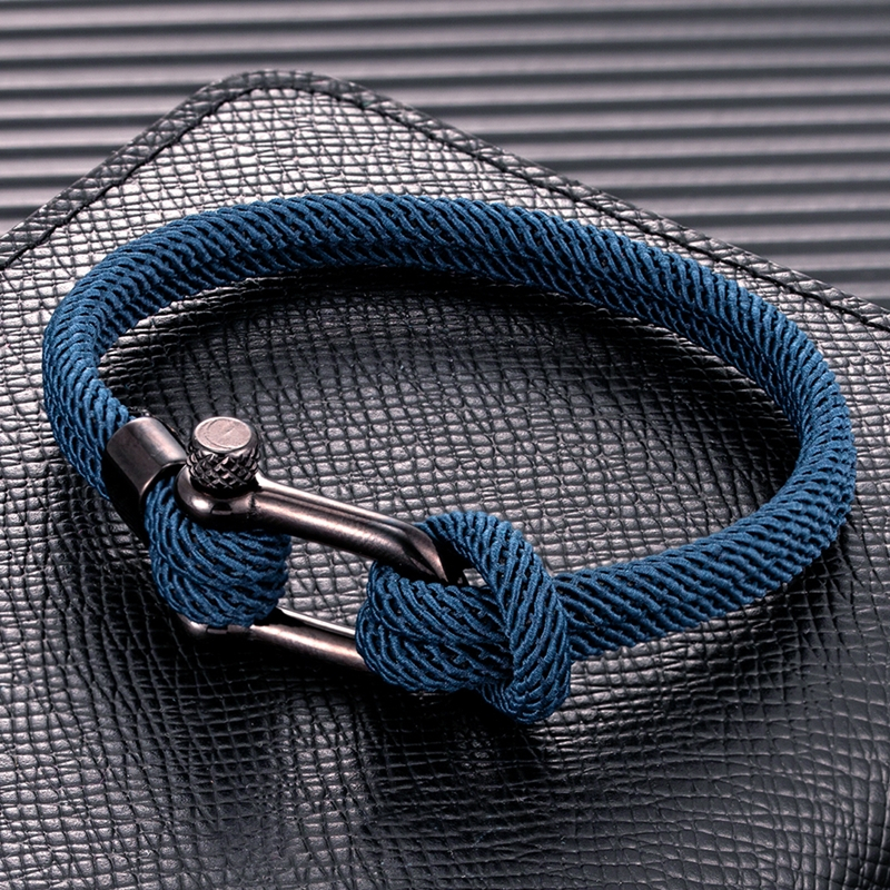 Mmkendn อินเทรนด์ผู้ชายผู้หญิงไวน์แดง Marine กะลาสีเชือก Nautical Survival Shackle สร้อยข้อมือสแตนเลสสีดําโลหะกีฬาหัวเข็มขัด
