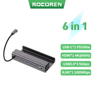 Rocoren 6 in 1 ฮับ USB Type C เป็น HDMI 4K 60Hz RJ45 USB 3.0 ฐานชาร์จทีวี