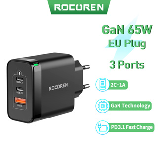 Rocoren ที่ชาร์จเร็ว USB Type C 65W QC 4.0 PD 3.0 QC4.0 USBC สําหรับ iPhone 15 14 13 Pro MacBook