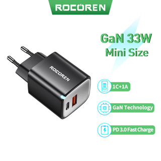 Rocoren GaN อุปกรณ์ชาร์จเร็ว 33W Type C PD สําหรับ iPhone 14 13 12 X Pro Max mini Dual USB iPad Pro Air iPad mini 2021