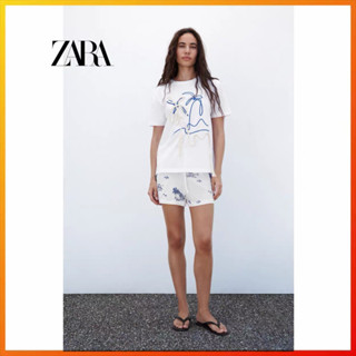 Zara ใหม่ ชุดเสื้อยืด คอกลม แขนสั้น กางเกงขาสั้น ปักลาย สําหรับผู้หญิง 1165627 0264626