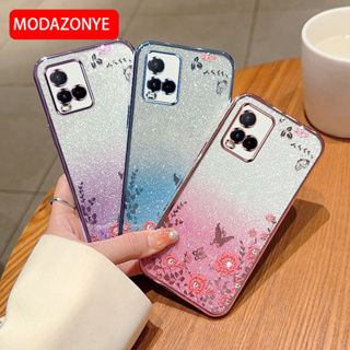 เคสโทรศัพท์มือถือแบบนิ่ม แต่งกลิตเตอร์ ลายดอกไม้ ผีเสื้อ ระยิบระยับ สําหรับ VIVO Y21 Y21s T1X