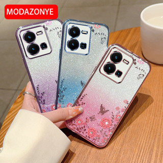 เคสมือถือ แบบนิ่ม ลายดอกไม้ ผีเสื้อ กลิตเตอร์ สําหรับ vivo Y35 vivo Y35