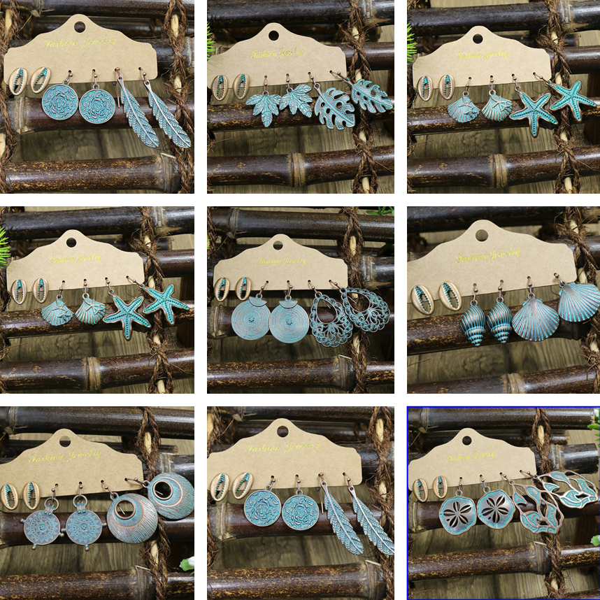 Vintage Bronze Shell ปลาดาวใบ Dangle ต่างหูชุดผู้หญิง Pendientes Hollow เรขาคณิตเจาะต่างหู Bohemian เครื่องประดับ