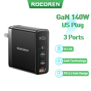 Rocoren ที่ชาร์จ USB 140W GaN Type C PD 3.1 QC ชาร์จเร็ว 4.0 3.0 USBC สําหรับ MacBook Pro iPhone 15 14 Xiaomi