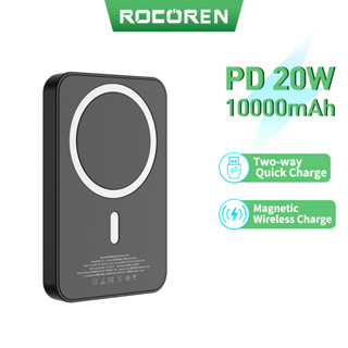 Rocoren พาวเวอร์แบงค์แม่เหล็กไร้สาย 10000mAh 20W ขนาดเล็ก สําหรับ iP 14 13 Pro Samsung Xiaomi Huawei