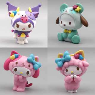 โมเดลฟิกเกอร์ PVC รูปการ์ตูน Sanrio Pochacco Hello Kitty Kuromi Cow Cat Dog ขนาด 6 ซม. ของเล่นสําหรับเด็ก 1 ชิ้น