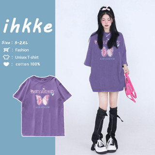 ihkke เสื้อยืดแขนสั้น เปิดไหล่ สีม่วง สไตล์ฝรั่งเศส สําหรับผู้หญิง