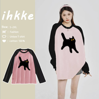 ihkke เสื้อกันหนาวแขนยาว คอกลม เปิดไหล่ สไตล์อเมริกัน