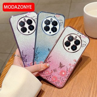 เคสมือถือ แบบนิ่ม ลายผีเสื้อ ดอกไม้ กลิตเตอร์ สําหรับ Huawei Mate 50 Pro Huawei Mate 50 Pro Huawei Mate 50 Pro