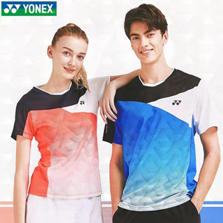 Yonex เสื้อกีฬาแบดมินตัน แขนสั้น คอกลม แบบแห้งเร็ว สําหรับผู้ชายและผู้หญิง