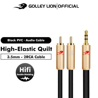 Golley LION สายเคเบิลอะแดปเตอร์เสียง Aux เป็น 2 RCA 3.5 มม. พร้อมปลั๊กชุบทอง สีดํา สําหรับลําโพงสเตอริโอ ซับวูฟเฟอร์