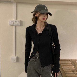 NZN เสื้อโปโลแขนยาว คอปก ผ่าข้าง แบบเข้ารูป แฟชั่นฤดูใบไม้ร่วง สําหรับเด็กผู้หญิง