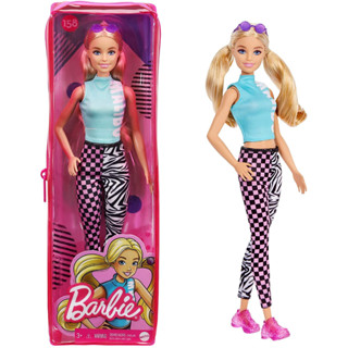 Barbie Fashionistas Doll #158 in Teal Top &amp; Leggings with Blonde Pigtails, Sneakers &amp; Sunglasses GRB50 ตุ๊กตาบาร์บี้แฟชั่น ตุ๊กตาบาร์บี้ #158 รองเท้าผ้าใบ เลกกิ้ง สีบลอนด์ GRB50