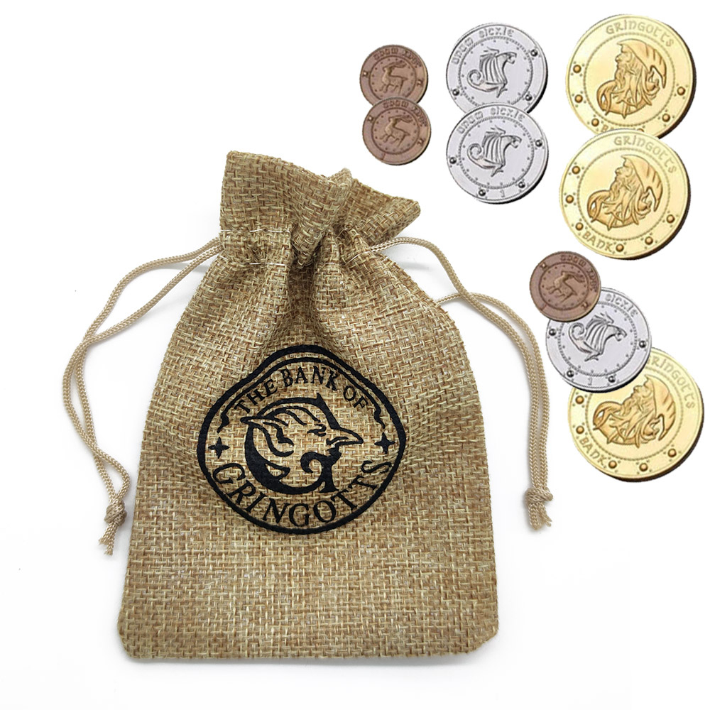 9 ชิ้น/เซ็ต Gringotts Bank Wizarding เหรียญผ้าลินินกระเป๋ากระสอบสําหรับคอลเลกชัน Potter หัวฮาโลวีนคริสต์มาส