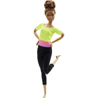 Barbie Made to Move Posable Doll in Green Color-Blocked Top and Yoga Leggings, Flexible with Brown Hair DHL83 กางเกงเลกกิ้ง ขายาว ยืดหยุ่น สีเขียว สําหรับตุ๊กตาบาร์บี้ DHL83