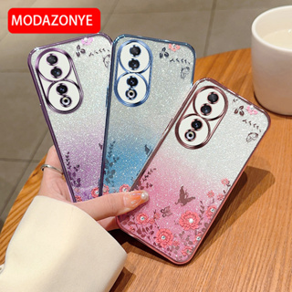 เคสโทรศัพท์มือถือแบบนิ่ม แต่งกลิตเตอร์ ลายดอกไม้ ผีเสื้อ สําหรับ Honour 90 Honour 90