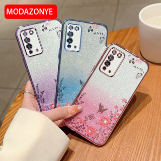 เคสมือถือ แบบนิ่ม ลายดอกไม้ ผีเสื้อ กลิตเตอร์ สําหรับ Honour X10 Honour X10