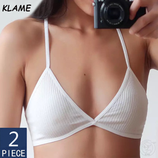 Klame ชุดชั้นในบราดันทรง คอวีลึก ผ้าฝ้าย ระบายอากาศ ใส่สบาย สไตล์ฝรั่งเศส สําหรับผู้หญิง KLM374 2 ชิ้น