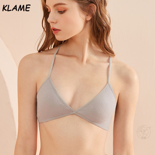 Klame Deep V สามเหลี่ยม คัพ สําหรับผู้หญิง สไตล์ฝรั่งเศส Bralette สบาย ผ้าฝ้าย Bralet ชุดชั้นในระบายอากาศ ไร้สาย ชุดชั้นใน Push Up Bras KLM374-2