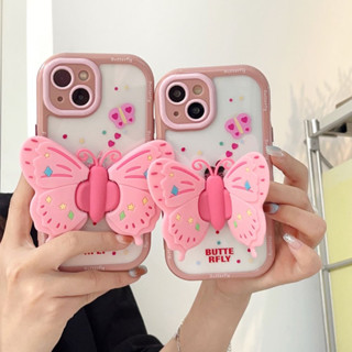 เคสโทรศัพท์มือถือซิลิโคน PC ใส แบบนิ่ม ลายการ์ตูนผีเสื้อ สีชมพู สําหรับ iPhone 14Pro max 13Pro max 12Pro max 14Pro case 13Pro 12Pro 11 12 13 14 iPhone Xs max Xr 11 Pro เคสสูงสุด