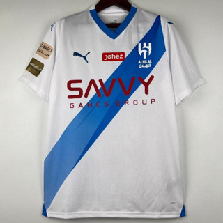 เสื้อกีฬาแขนสั้น ลายทีมชาติฟุตบอล Neymar Jr Away 23 24 Al Hilal ชุดเยือน สีขาว สําหรับผู้ชาย