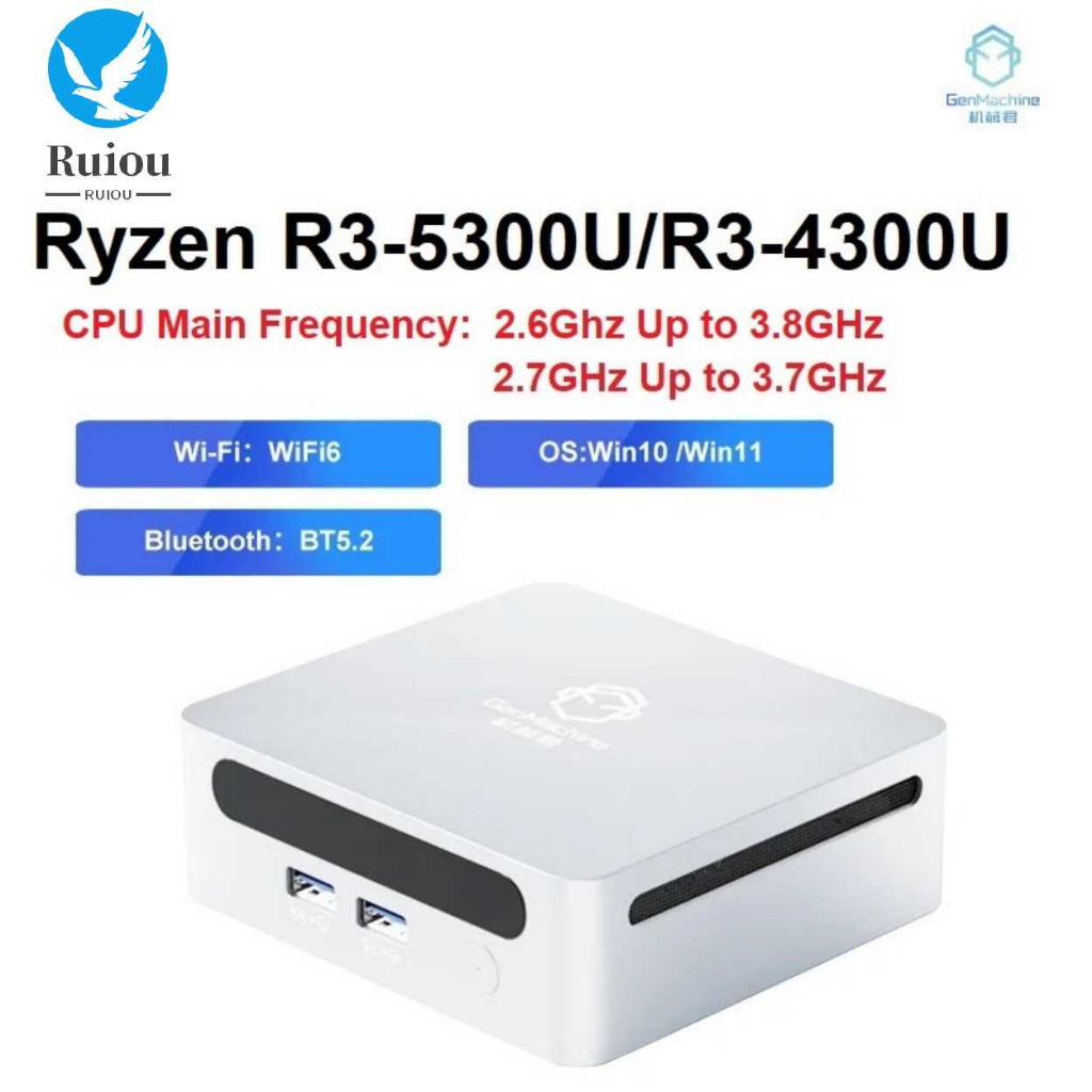 Genmachine คอมพิวเตอร์เกมเมอร์ MINI PC AMD Ryzen3 5300U 4300U CPU 2.6GHz Up to 3.8GHz Windows 11Pro DDR4 16GB 512GB WiFi6 NUC MINI PC