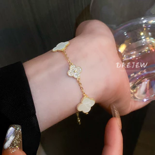 DREJEW สร้อยข้อมือ ทอง 18K ประดับเพทาย ลายดอกไม้ ขนาดเล็ก หรูหรา เรียบง่าย สําหรับผู้หญิง