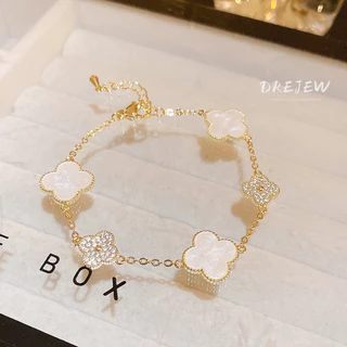 DREJEW สร้อยข้อมือ ทอง 18K ประดับเพทาย ลายดอกไม้ ขนาดเล็ก หรูหรา เรียบง่าย สําหรับผู้หญิง