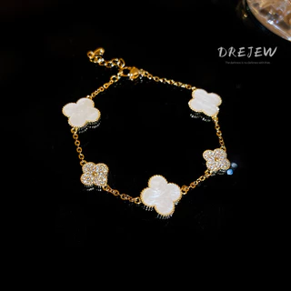 DREJEW สร้อยข้อมือ ทอง 18K ประดับเพทาย ลายดอกไม้ ขนาดเล็ก หรูหรา เรียบง่าย สําหรับผู้หญิง