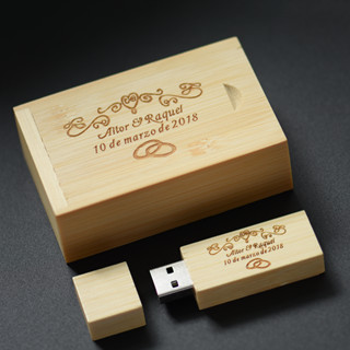 แฟลชไดรฟ์ไม้ Usb รูปโลโก้ Pendrive 8GB 16GB 32GB สําหรับงานแต่งงาน