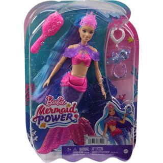 Barbie Mermaid Power Doll, "Malibu" with Seahorse Pet and Accessories, Mermaid Toys with Interchangeable Fins HHG52 ตุ๊กตาบาร์บี้นางเงือก พร้อมม้าน้ํา และครีบเปลี่ยนได้ HHG52