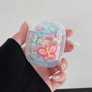 เคสหูฟัง TPU กันกระแทก ลายการ์ตูนผีเสื้อน่ารัก 3D หลากสี สําหรับ AirPods 3 2 1 Pro 2 Gen Air Pods 3rd 2nd 1st